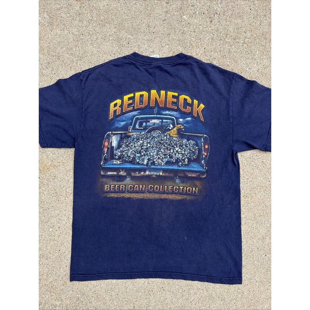 VTG Delta Magnum Red Neck Sportsman Beer Can Truck Graphic Blue Medium Shirt